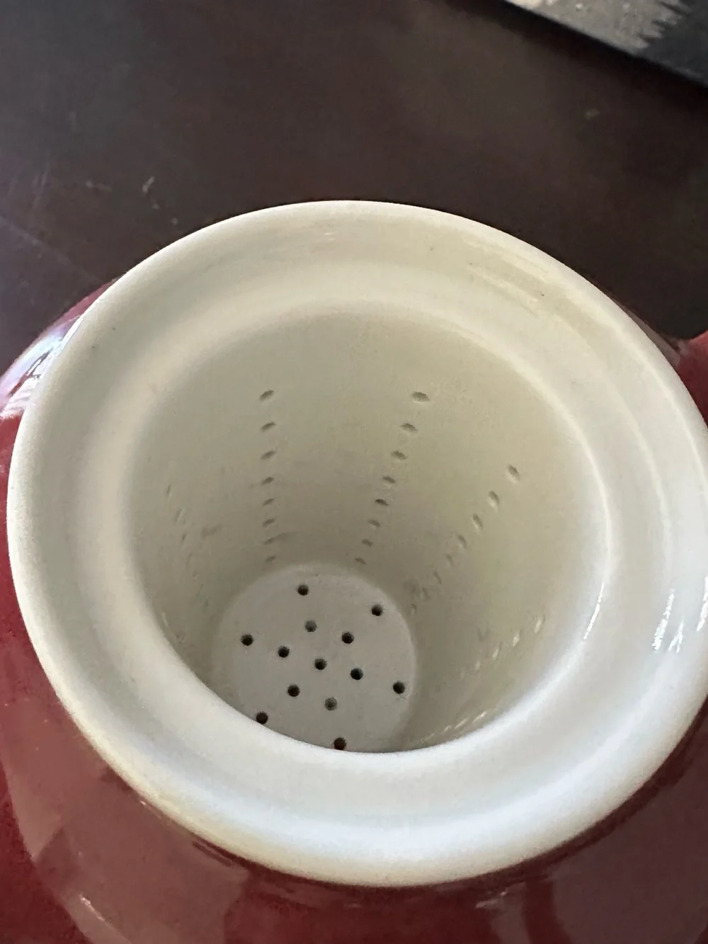 Burgundy Ceramic Teapot with Ivory Rim